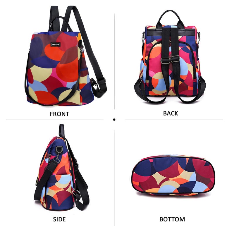 Fmeida Backpack for Women Anti Theft Back Pack Purse Waterproof Nylon Backpack for College Bookbag Fashion Travel Shoulder Bag Colorful Polka Dots - Image 2